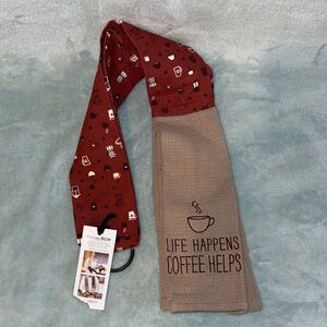 Demdaco Burgundy and Cream Kitchen Boa with Coffee Motif